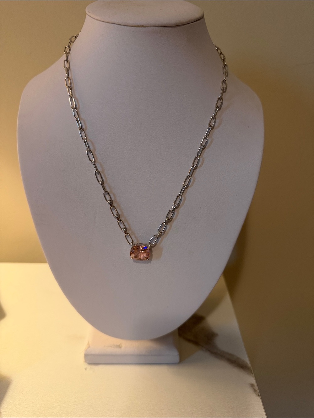 Bomb Party Silver Chain Necklace with Pink Crystal Pendant